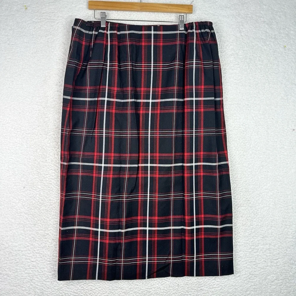 Charter Club Plaid Wool Blend Midi Skirt‎ Dark Academia Preppy Office